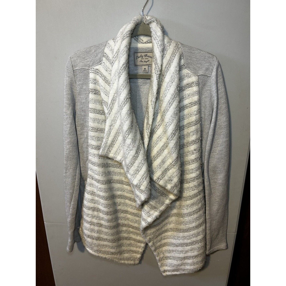 Lucky Brand Womens Open Front Waterfall Gray Cardigan Sweater Wool Blend Sz XS